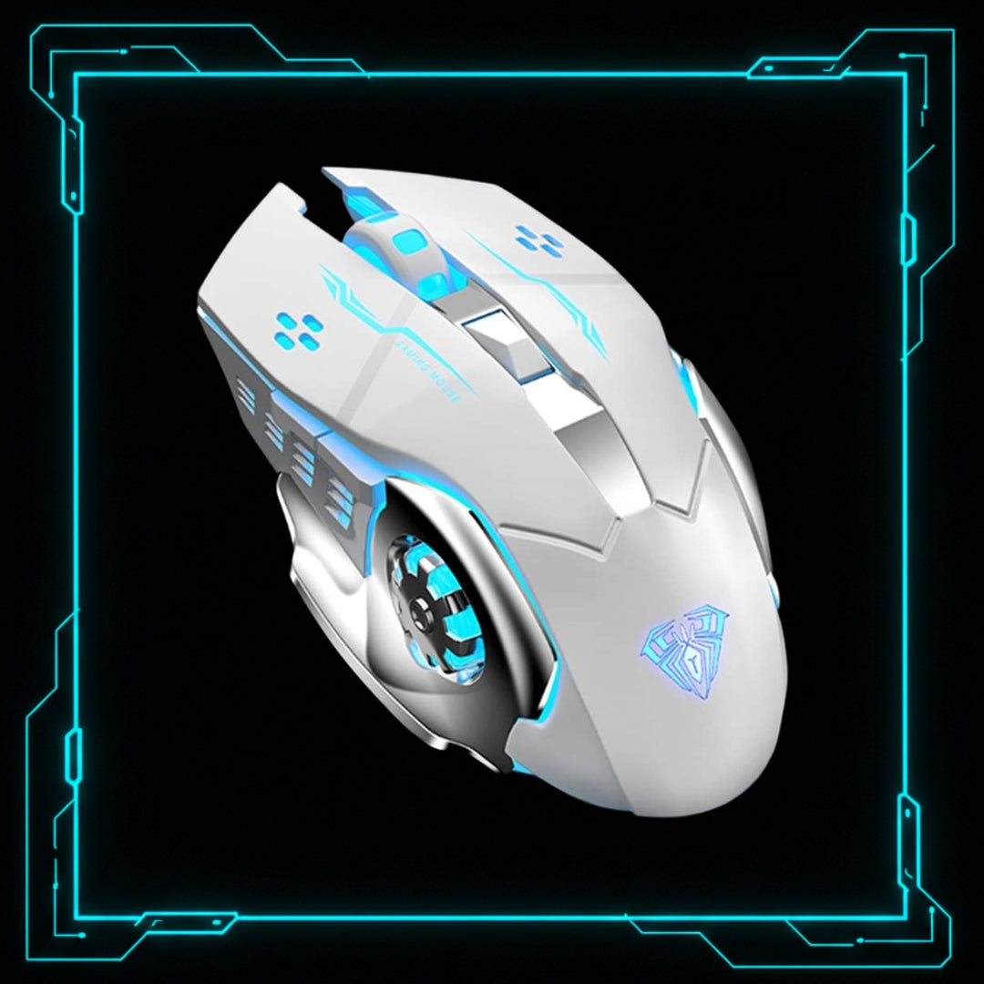Mouse Gamer Sem Fio RGB — AULA SC100 BRANCO