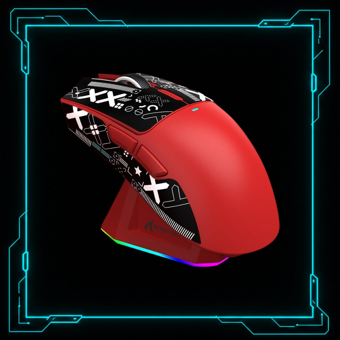 Mouse Gamer Sem Fio com Base de Carregamento Magnética — Attack Shark X11 Vermelho