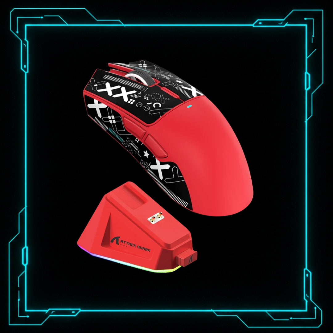Mouse Gamer Sem Fio com Base de Carregamento Magnética — Attack Shark X11 Vermelho
